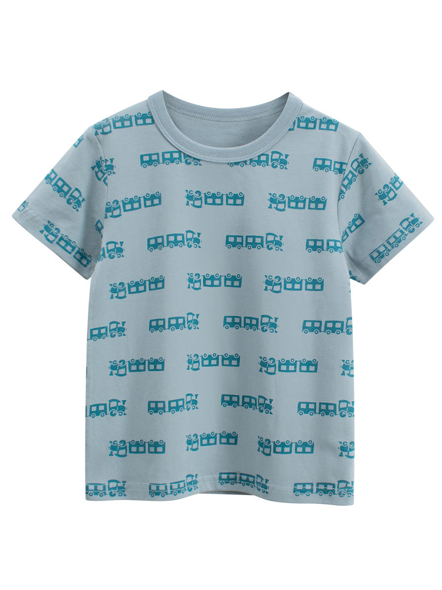 Summer Cartoon Trains Pattern T-shirt for Boys