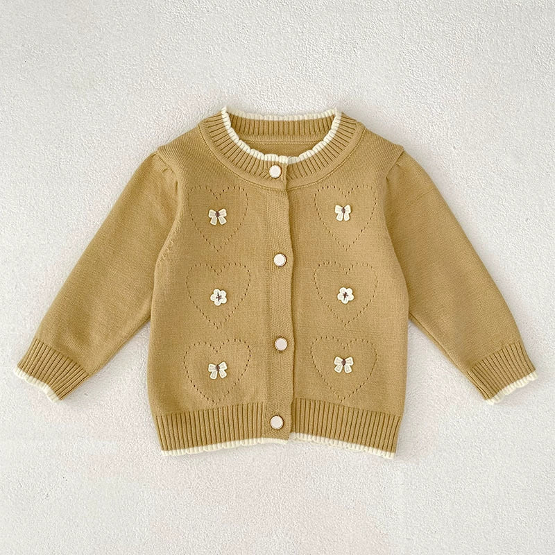 Autumn Arrival Baby Girls Comfortable Butterfly and Flowers Decorated Knitted Long Sleeves Cardigan, MyKids-USA®, Cardigans, MyKids-USA - Size/Age - 66 (3-6M) - Color - Yellow -  -  - TR2508042328-C