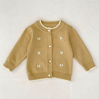 Autumn Arrival Baby Girls Comfortable Butterfly and Flowers Decorated Knitted Long Sleeves Cardigan, MyKids-USA®, Cardigans, MyKids-USA - Size/Age - 66 (3-6M) - Color - Yellow -  -  - TR2508042328-C