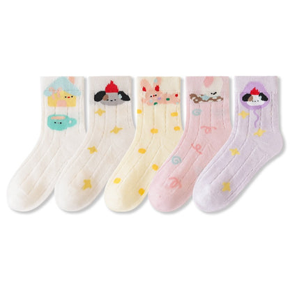 Summer and Spring Kids Breathable Cute Cartoon and Geometric Pattern Socks 5-Pair Set, MyKids-USA®, Baby & Toddler Socks & Tights, MyKids-USA® - Size/Age - S (1-3Y) - Color - Pink -  -  - TR2604262120-C.