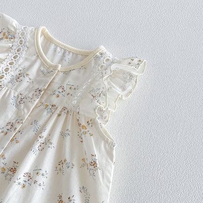 Design Summer Baby Kids Girls Fly Sleeves Floral Pattern Rompers