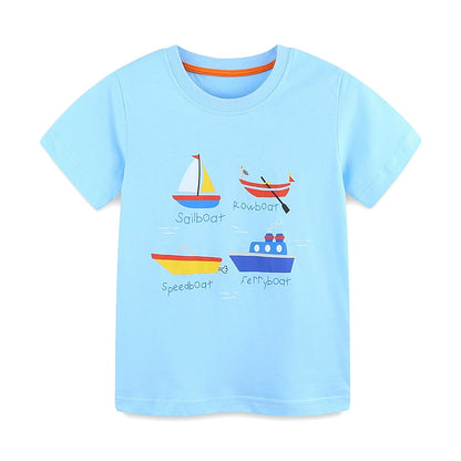 Summer Boys’ Various Boats Cartoon Pattern T-shirt in European and American Style, MyKids-USA®, Baby & Toddler Tops, MyKids-USA -  -  -  -  -  -  - 