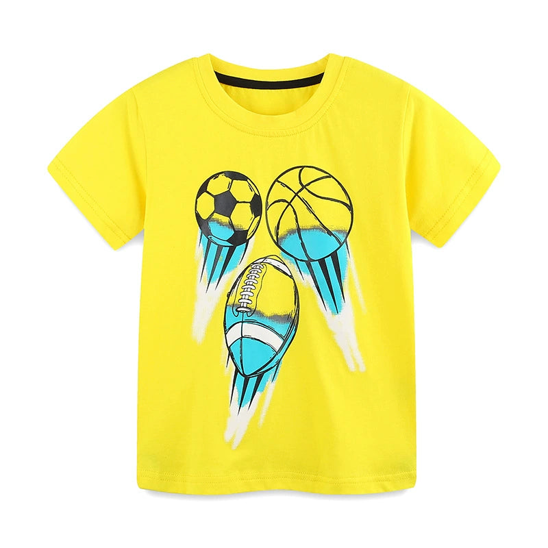 Summer Boys’ Sports Cartoon Pattern T-shirt in European and American Style, MyKids-USA®, Baby & Toddler Tops, MyKids-USA - Size/Age - 90 (12-24M) - Color - Yellow -  -  - TR2506131958-A