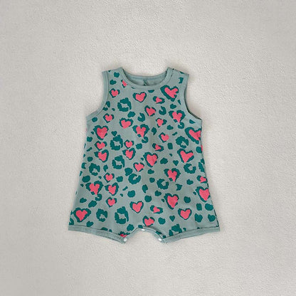 Summer New Arrival Baby Unisex Sleeveless Cute Dinosaur Design Heart Pattern Onesie