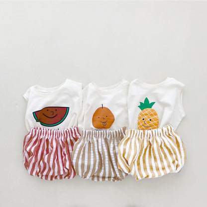 MyKids-USA® Arrival Summer Baby Kids Sleeveless Fruits Cartoon Vest and Striped Pants Clothing Set