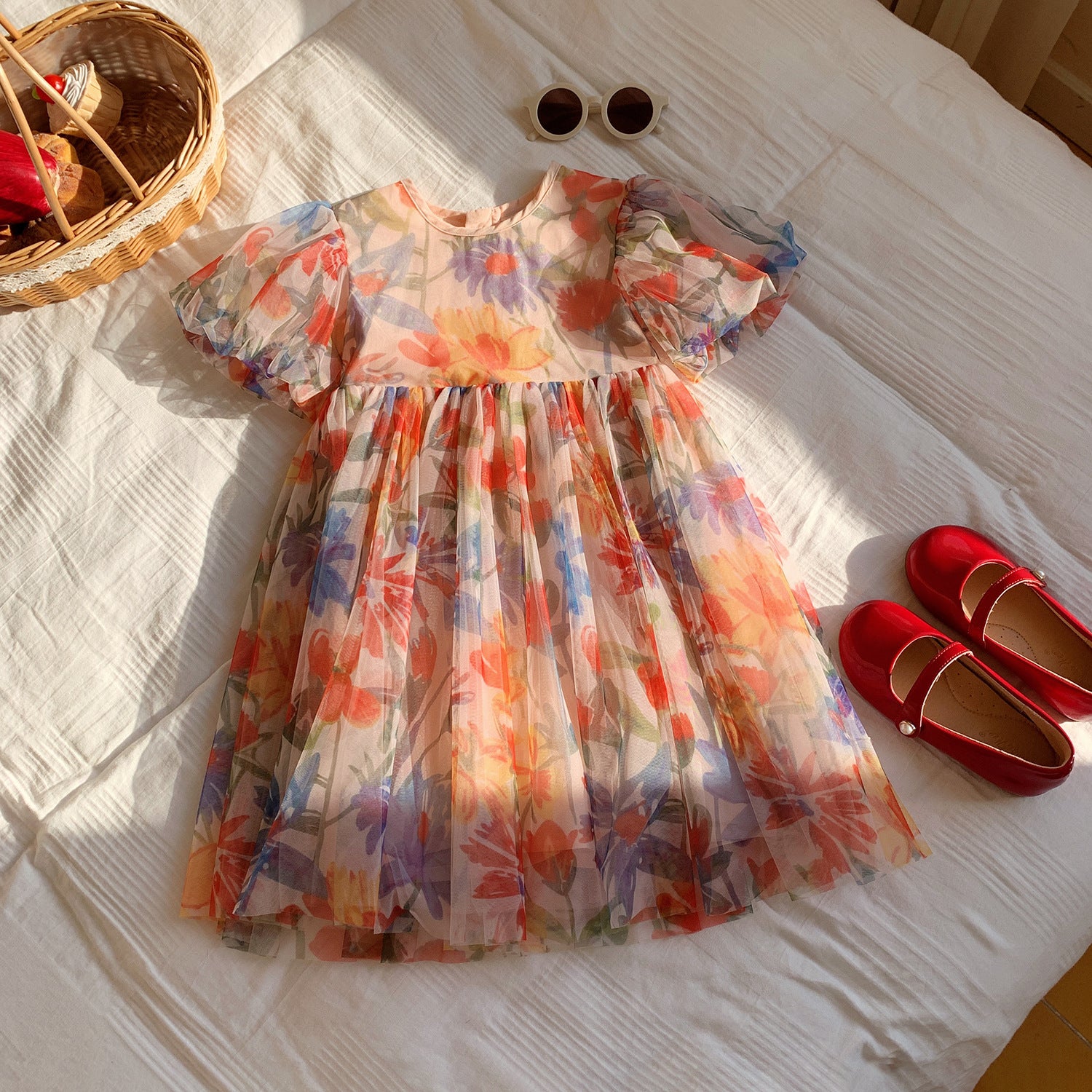 Summer Baby Kids Girls Short Sleeves Flowers Pattern Tulle Dress, MyKids-USA®, Baby & Children's Dresses, MyKids-USA -  -  -  -  -  -  - .