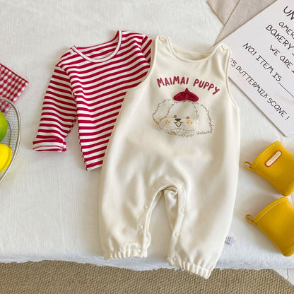 Spring and Autumn Baby Kids Unisex Long Sleeves Striped Top and Cartoon Sleeveless Overalls Clothing Set, MyKids-USA®, Baby & Toddler Outfits, MyKids-USA -  -  -  -  -  -  - .