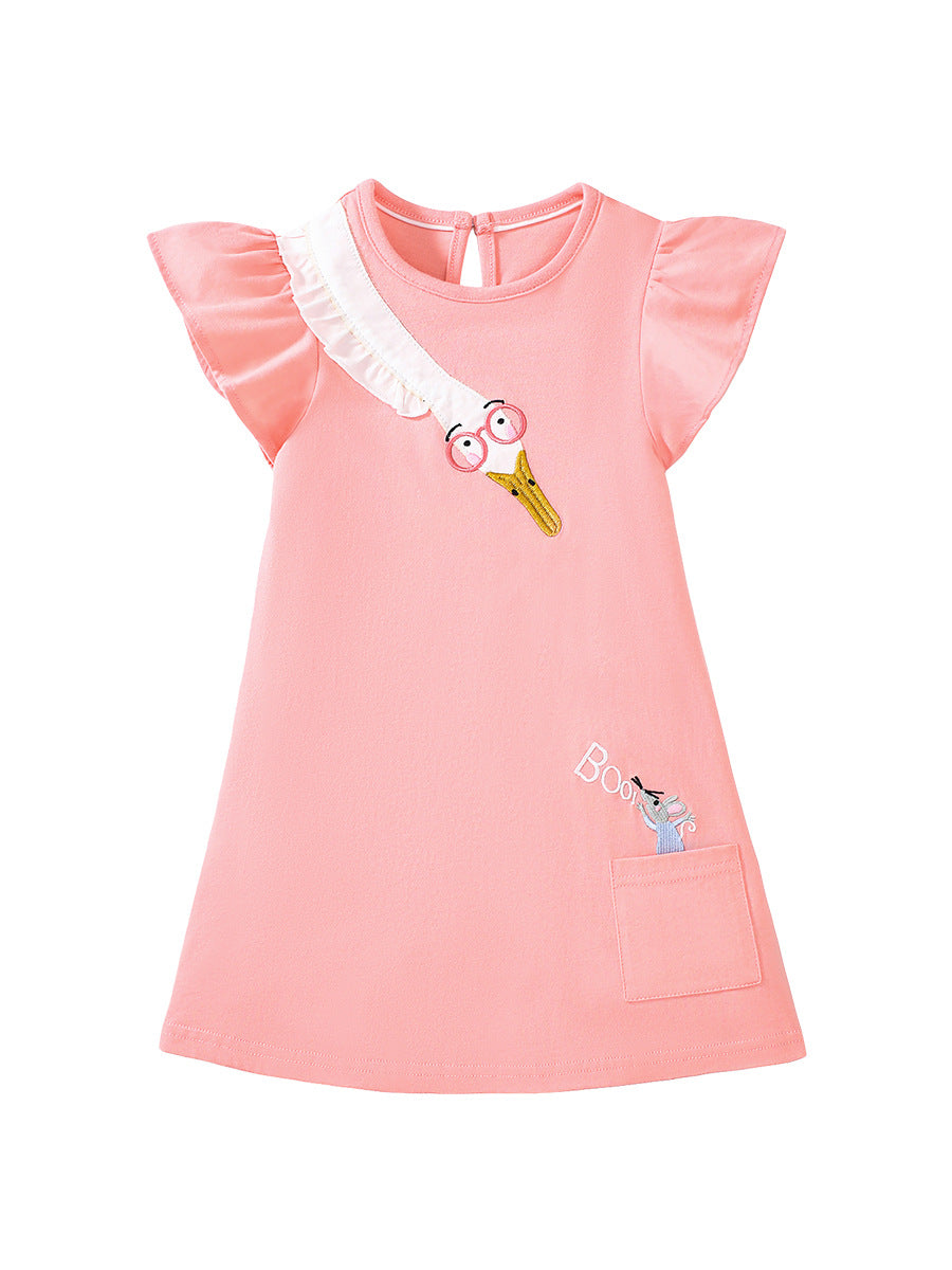 cute short sleeve dresses Summer Arrival Cute Goose Cartoon Pattern Short Sleeves Dress for Stylish Girls 140 (8-10Y) / Pink