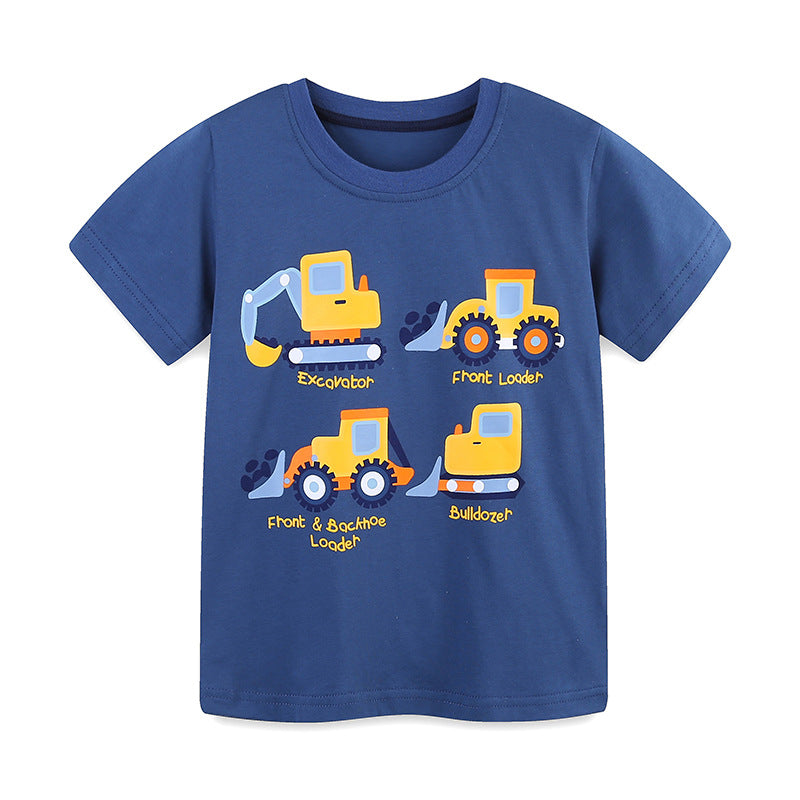 Summer Boys’ Engineering Car Cartoon Pattern T-shirt in European and American Style, MyKids-USA®, Baby & Toddler Tops, MyKids-USA - Size/Age - 90 (12-24M) - Color - Blue -  -  - TR2504252052-A
