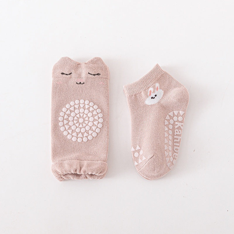 Spring and Autumn Baby Unisex Breathable Cartoon Pattern Anti-slip Socks and Knee Sleeves Sets, MyKids-USA®, Baby & Toddler Socks & Tights, MyKids-USA - Size/Age - S (0-1Y) - Color - Light Pink -  -  - TR2509292254-E