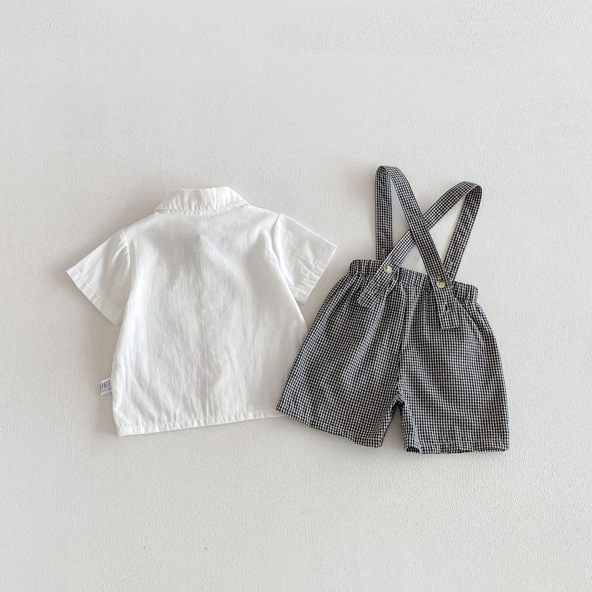 Summer Baby Kids Boys Short Sleeves Plain Shirt and Plaid Pattern Overalls Clothing Set, MyKids-USA®, Baby & Children's Outfits, MyKids-USA -  -  -  -  -  -  - .