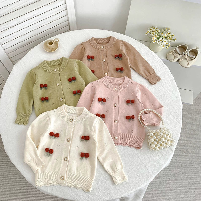 Autumn Arrival Baby Girls Comfortable Flowers and Hollow-out Pattern Knitted Long Sleeves Cardigan, MyKids-USA®, Cardigans, MyKids-USA -  -  -  -  -  -  - 