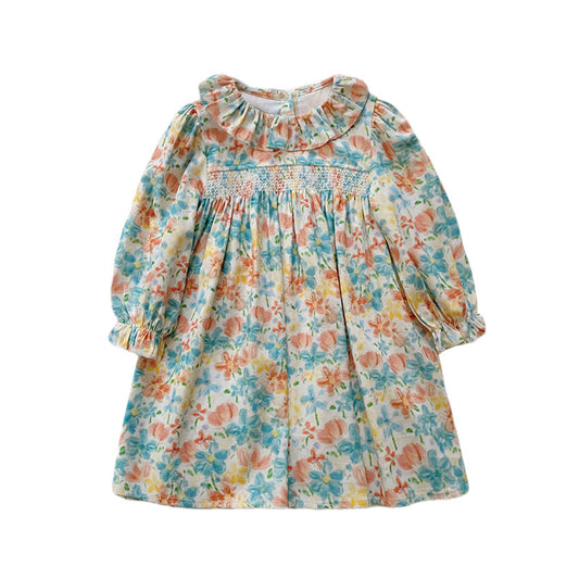 Arrival Autumn Girls Cute Colorful Flowers Painting Pattern Long Sleeves Dress with Ruffle Collar, MyKids-USA®, Baby & Toddler Bottoms, MyKids-USA - Size/Age - 90 (12-24M) - Color - Colorful -  -  - TR2508272213-A