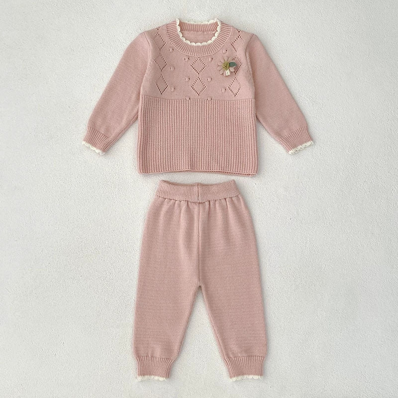 Arrival Autumn Baby Girls Long Sleeves Geometric Pattern Knitted Top Sweater and Long Trousers Clothing Set, MyKids-USA®, Baby & Toddler Outfits, MyKids-USA - Size/Age - 73 (6-9M) - Color - Pink -  -  - TR2508042319-B