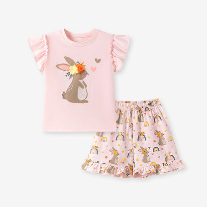 Summer Hot Selling Baby Kids Girls Short Sleeves Cartoon Pattern T-shirt and Pants Clothing Set, MyKids-USA®, Baby & Toddler Outfits, MyKids-USA - Size/Age - 90 (12-24M) - Color - Pink -  -  - TR2602071613-A.