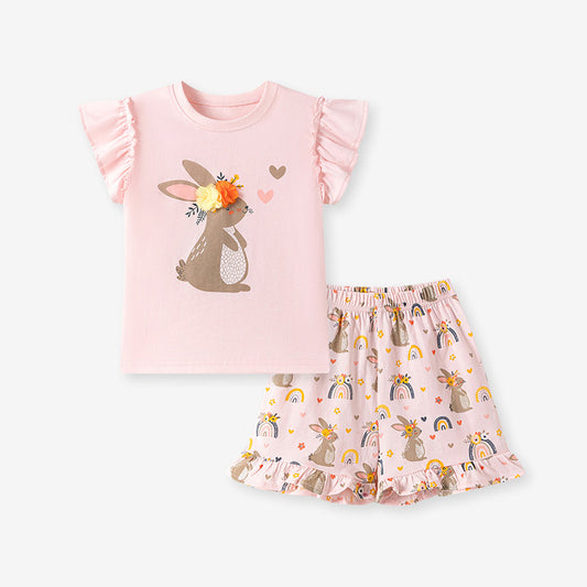 Summer Hot Selling Baby Kids Girls Short Sleeves Cartoon Pattern T-shirt and Pants Clothing Set, MyKids-USA®, Baby & Toddler Outfits, MyKids-USA - Size/Age - 90 (12-24M) - Color - Pink -  -  - TR2602071613-A.