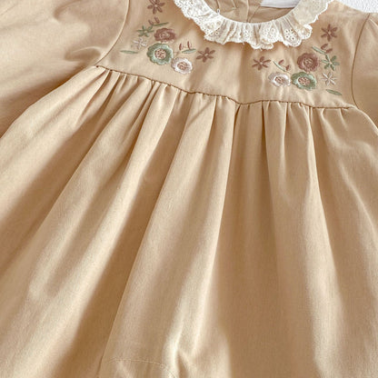 Autumn Arrival Baby Girls Long Sleeves Casual Flowers Embroidered Rompers