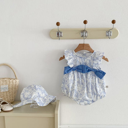 Summer Arrival Baby Girls Cute Light Blue Floral Pattern Sleeveless Onesies, MyKids-USA®, Baby One-Pieces, MyKids-USA - Size/Age - 66 (3-6M) - Color - Light Blue -  -  - TR2504261947-A