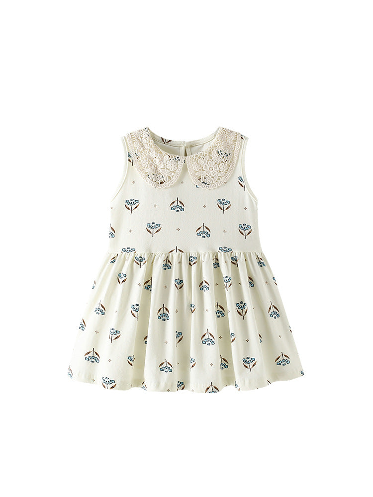 Summer Baby Kids Girls Sleeveless Floral Pattern Hollow-out Collar Dress