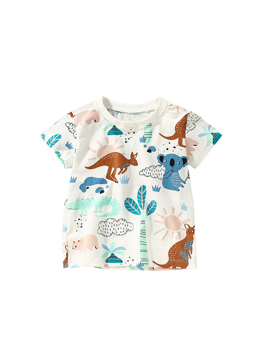 Boys’ Animals Cartoon Pattern Short Sleeves T-Shirt In European And American Style For Summer
