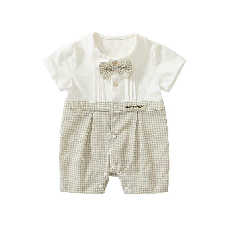 Summer Arrival Baby Boys Short Sleeves Cute Plaid Pattern Rompers, MyKids-USA®, Baby One-Pieces, MyKids-USA - Size/Age - 66 (3-6M) - Color - Beige -  -  - TR2503242059-A