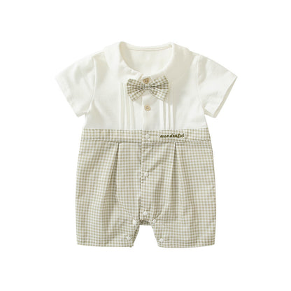 Summer Arrival Baby Boys Short Sleeves Cute Plaid Pattern Rompers, MyKids-USA®, Baby One-Pieces, MyKids-USA - Size/Age - 66 (3-6M) - Color - Beige -  -  - TR2503242059-A