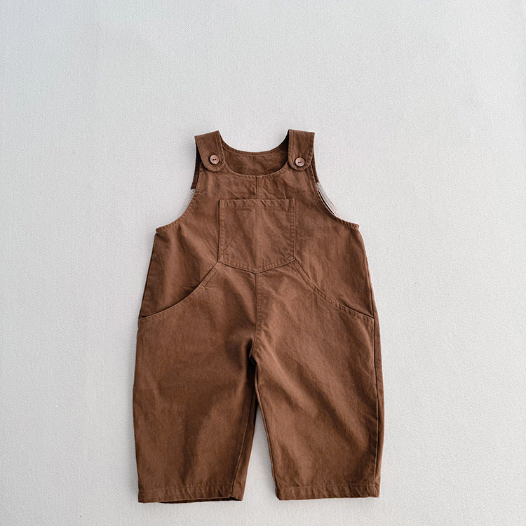 Autumn Unisex Baby Solid Color Sleeveless Casual Overalls Romper, MyKids-USA®, Baby One-Pieces, MyKids-USA - Size/Age - 80 (9-12M) - Color - Coffee -  -  - TR2410290005-A