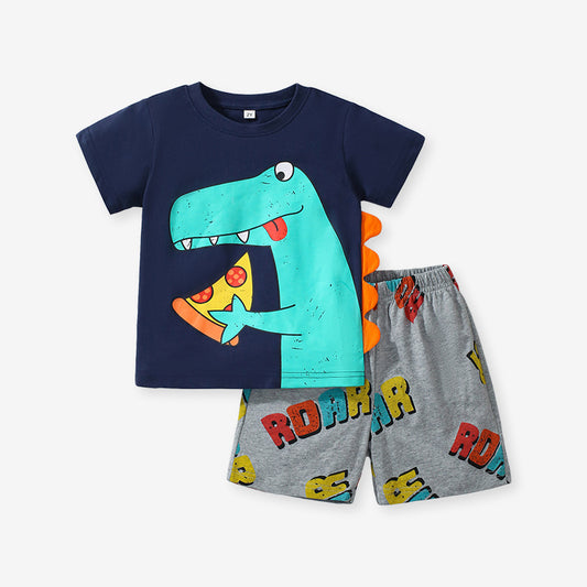 Baby Kids Boys Dinosaur T-Shirt And Letters Print Shorts Casual Clothing Set