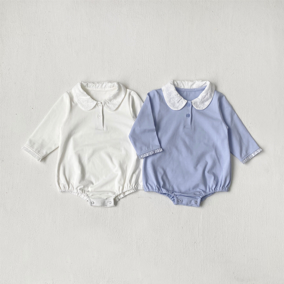 Summer Arrival Baby Girls Simple Long Sleeves Onesies with Embroidered Collar, MyKids-USA®, Baby One-Pieces, MyKids-USA -  -  -  -  -  -  - 