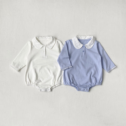 Summer Arrival Baby Girls Simple Long Sleeves Onesies with Embroidered Collar, MyKids-USA®, Baby One-Pieces, MyKids-USA -  -  -  -  -  -  - 