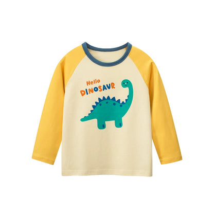 Autumn Baby Kids Unisex Letters and Dinosaur Print Color Patchwork Long Sleeves Crew Neck Base Top Shirt, MyKids-USA®, Baby & Toddler Tops, MyKids-USA -  -  -  -  -  -  - 