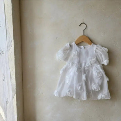 Summer Arrival Baby Girls Short Sleeves Solid Color Flowers Pattern Bodysuit Dress