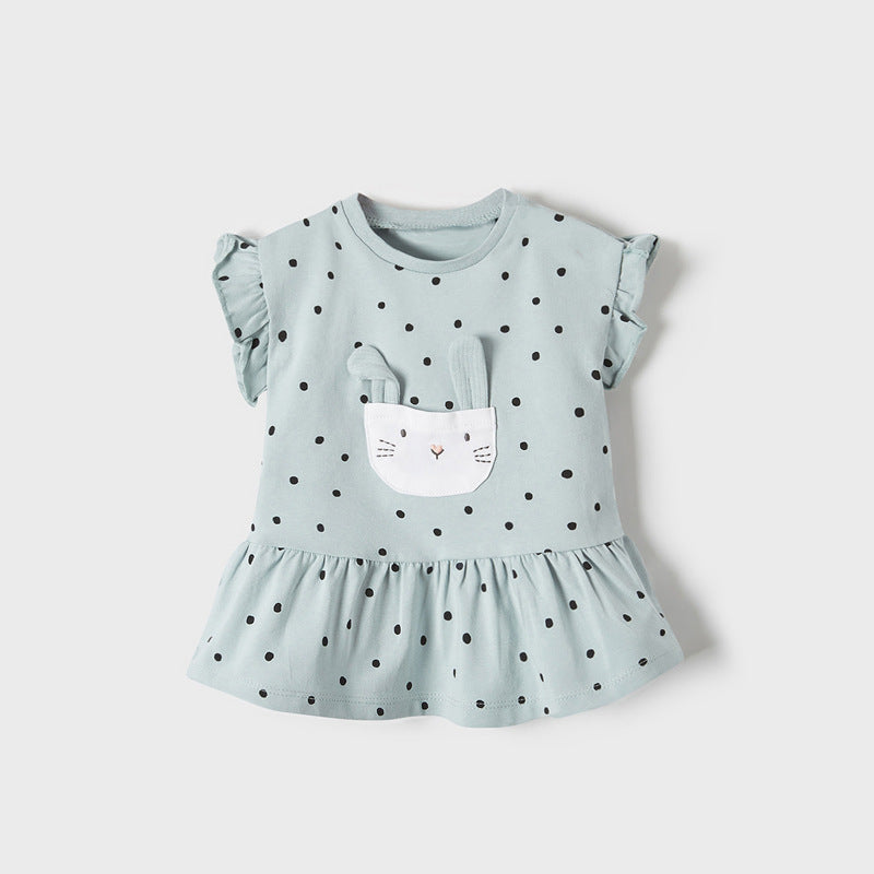 Baby Girl Cartoon Patched Pattern Polka Dot Design Cotton Blouses