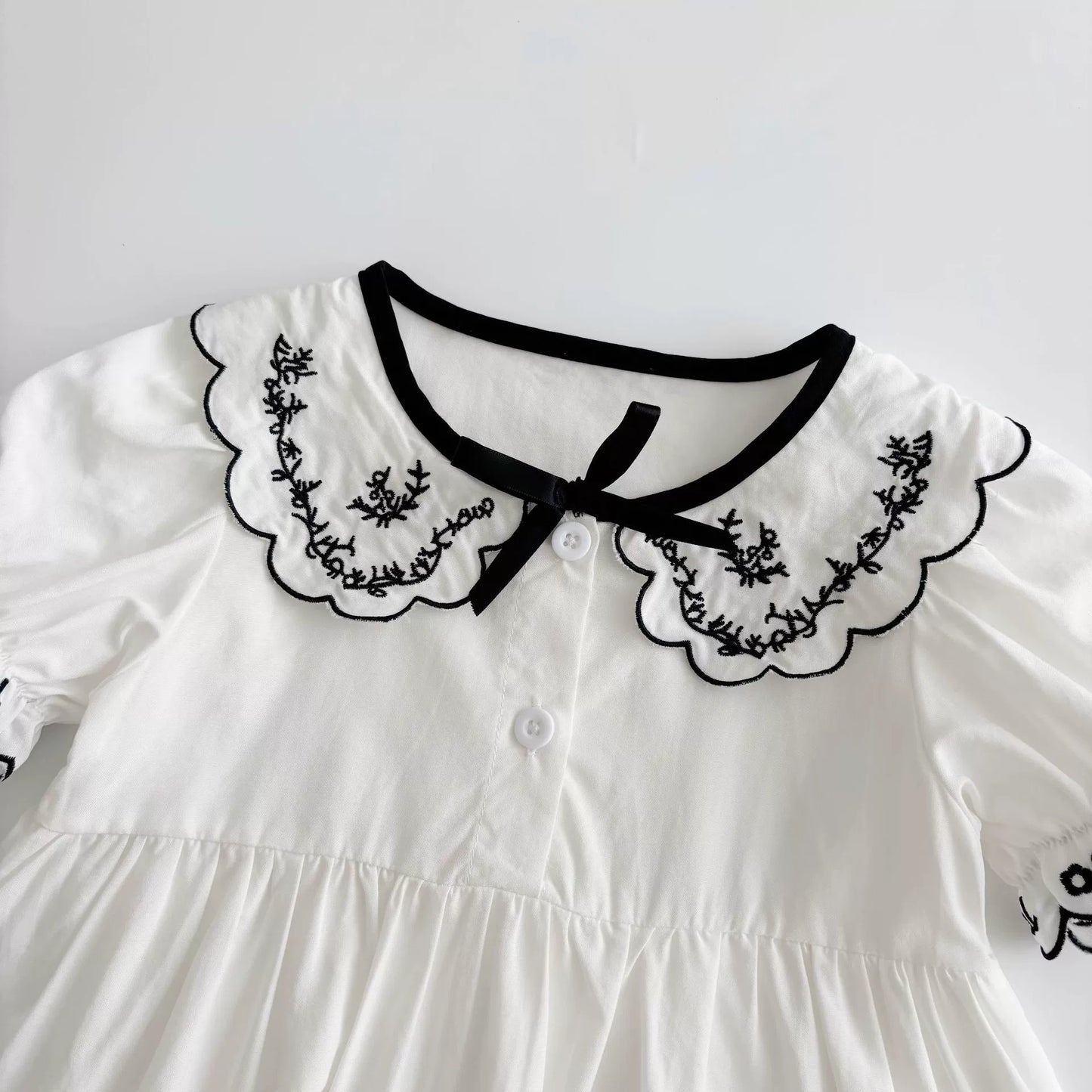 Summer Arrival Baby Girl Vintage Short Sleeves Dress with Flowers Embroidered Collar, MyKids-USA®, Baby & Toddler Dresses, MyKids-USA -  -  -  -  -  -  - 