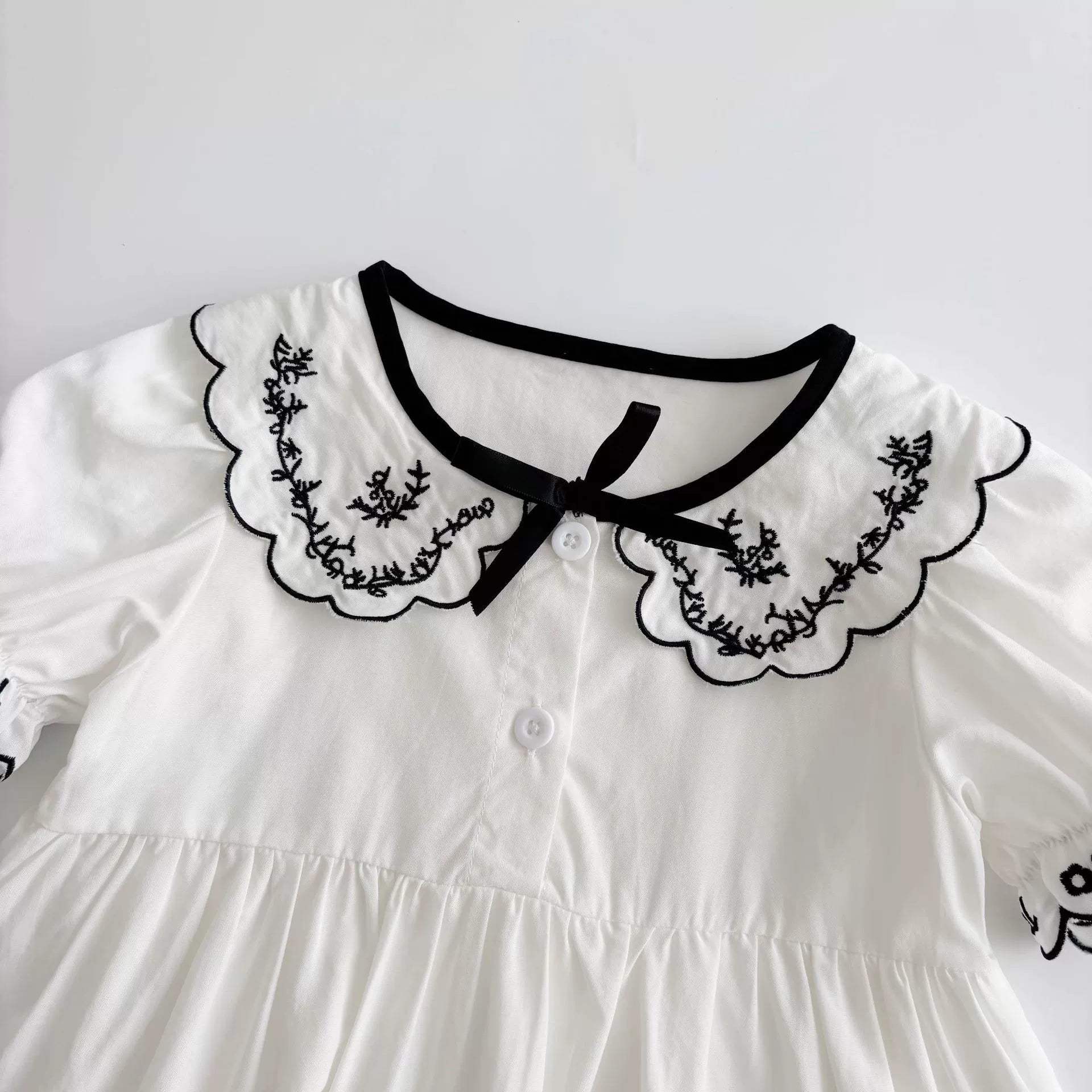 Summer Arrival Baby Girl Vintage Short Sleeves Dress with Flowers Embroidered Collar, MyKids-USA®, Baby & Toddler Dresses, MyKids-USA -  -  -  -  -  -  - 