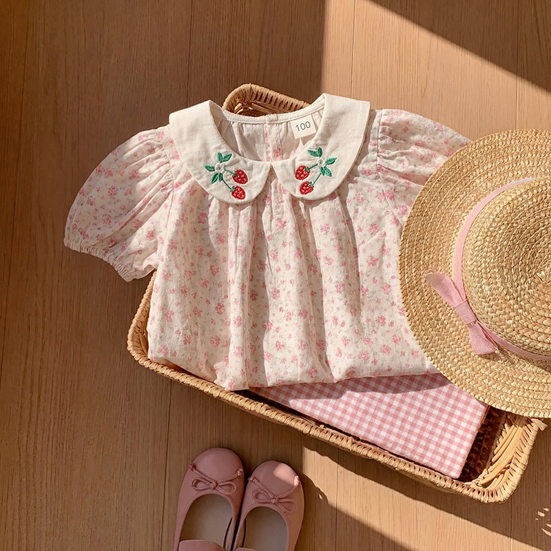 Summer Arrival Baby Girls Short Sleeves Flowers and Strawberry Pattern Dress, MyKids-USA®, Baby & Children's Dresses, MyKids-USA -  -  -  -  -  -  - .