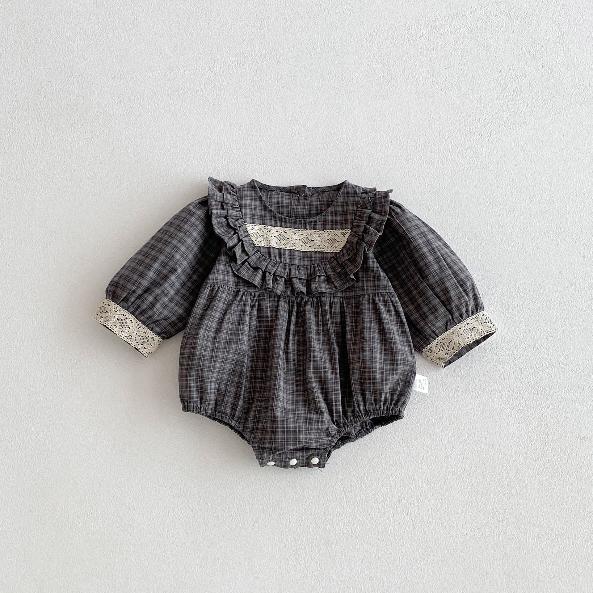 Autumn Arrival Baby Girls Long Sleeves Plaid Pattern Vintage Onesies, MyKids-USA®, Baby One-Pieces, MyKids-USA - Size/Age - 66 (3-6M) - Color - Black -  -  - TR2510292313-A