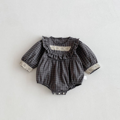 Autumn Arrival Baby Girls Long Sleeves Plaid Pattern Vintage Onesies, MyKids-USA®, Baby One-Pieces, MyKids-USA - Size/Age - 66 (3-6M) - Color - Black -  -  - TR2510292313-A