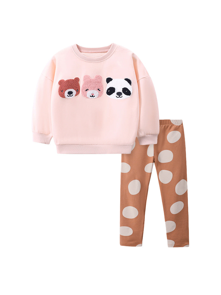 Spring Baby Kids Girls Animals Embroidery Long Sleeves Pullover And Polka Dots Pants  Clothing Set, MyKids-USA®, Baby & Toddler Outfits, MyKids-USA - Size/Age - 90 (12-24M) - Color - Pink -  -  - TR2402251335-A