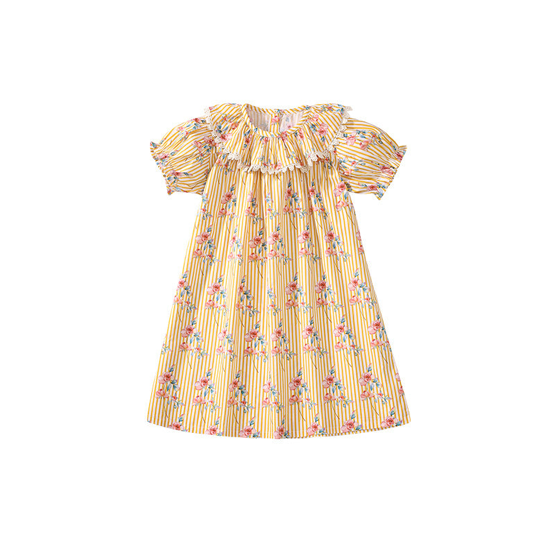 Summer Arrival Flowers and Stripe Pattern Short Sleeves Dress for Stylish Girls, MyKids-USA®, Baby & Toddler Dresses, MyKids-USA -  -  -  -  -  -  - 