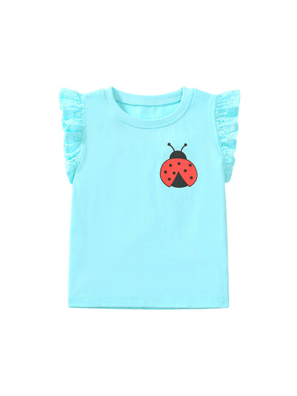 Crew Neck Ladybird Logo Ruffle Sleeveless Girls’ T-Shirt
