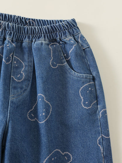 MyKids-USA® Arrival Autumn Girls Teddy Bears Pattern Jeans