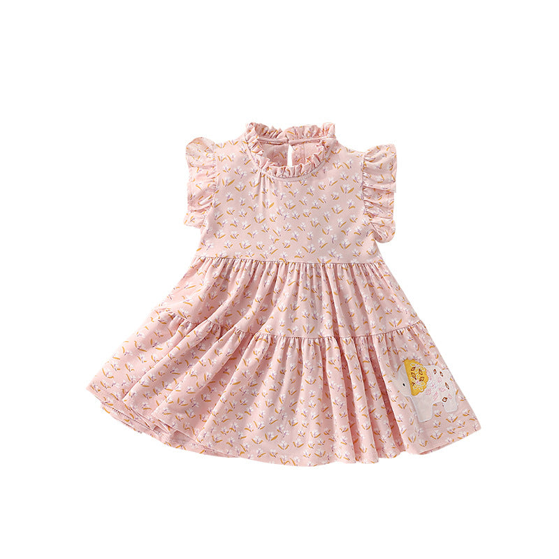 Summer Arrival Cartoon Animals and Floral Pattern Fly Sleevels Dress for Stylish Girls, MyKids-USA®, Baby & Toddler Dresses, MyKids-USA - Size/Age - 100 (2-3Y) - Color - Pink -  -  - TR2506262356-A