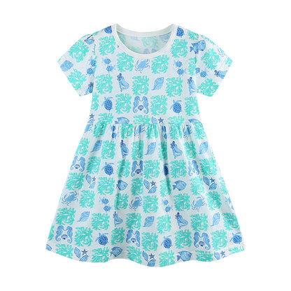 Summer Arrival Marine Animals Pattern Short Sleeves Dress for Stylish Girls, MyKids-USA®, Baby & Toddler Dresses, MyKids-USA - Size/Age - 90 (12-24M) - Color - Blue -  -  - TR2505261729-A