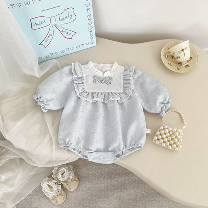 Autumn Arrival Baby Girls Color Patchwork Long Sleeves Flowers Pattern Onesies, MyKids-USA®, Baby One-Pieces, MyKids-USA - Size/Age - 66 (3-6M) - Color - Light Blue -  -  - TR2509042115-A