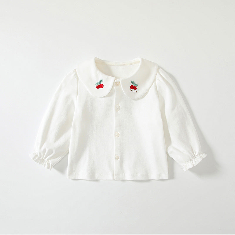 Autumn Hot Selling Baby Kids Girls Long Sleeves Plain Single Breasted Shirt with Embroidered Collar, MyKids-USA®, Shirts, MyKids-USA - Size/Age - 73 (6-9M) - Color - Apricot -  -  - TR2506242316-A
