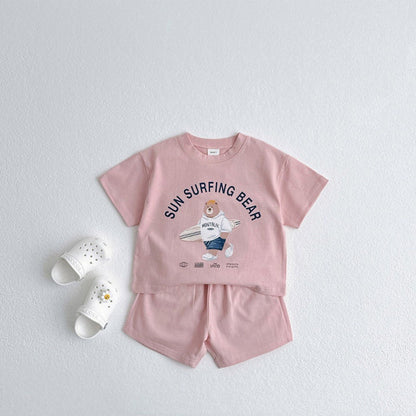 Summer Baby Kids Unisex Casual Letters and Teddy Bear Pattern Short Sleeves Top Shirt and Shorts Clothing Set, MyKids-USA®, Baby & Toddler Outfits, MyKids-USA - Size/Age - 66 (3-6M) - Color - Pink -  -  - TR2505241637-C