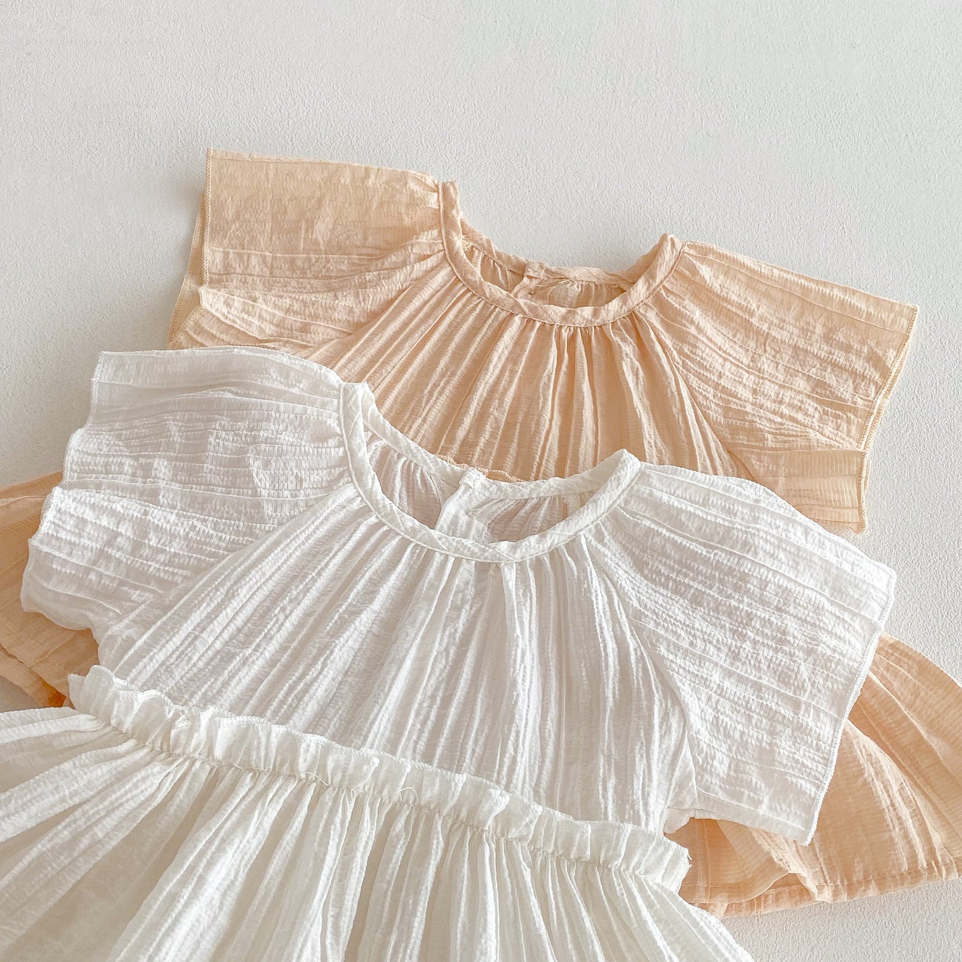 Summer Arrival Baby Girls Cute Pleated Short Sleeves Solid Color Onesies, MyKids-USA®, Baby One-Pieces, MyKids-USA -  -  -  -  -  -  - 