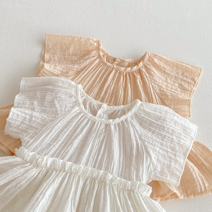 Summer Arrival Baby Girls Cute Pleated Short Sleeves Solid Color Onesies, MyKids-USA®, Baby One-Pieces, MyKids-USA -  -  -  -  -  -  - 