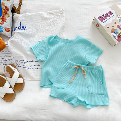 Baby Solid Color Soft Cotton Home Clothes Sets